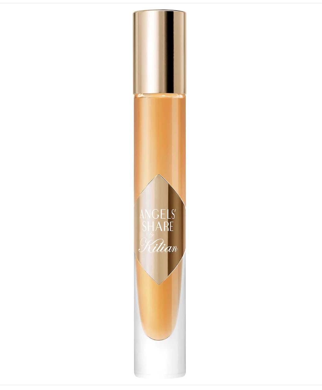 Kilian Angels' Share amber-toned bottle highlights praline and vanilla for everyday indulgence.