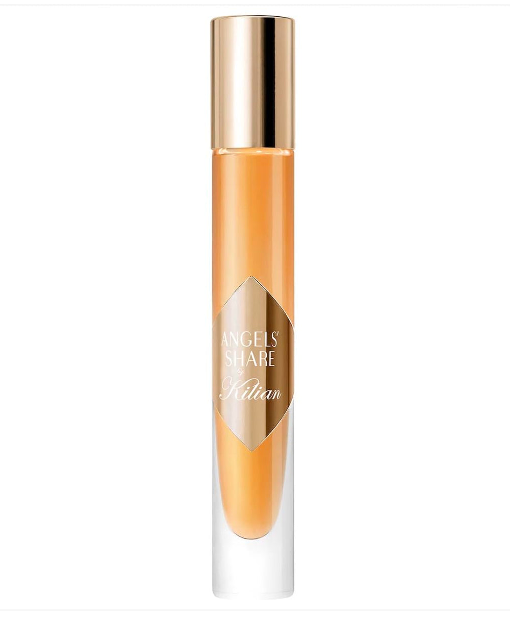 Kilian Angels' Share amber-toned bottle highlights praline and vanilla for everyday indulgence.