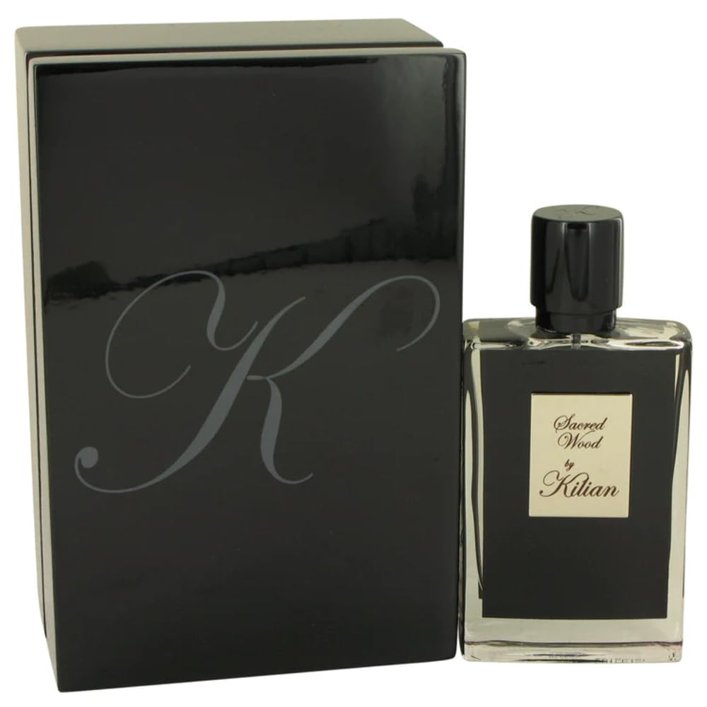 Kilian Sacred Wood EDP bottle close-up highlighting the refillable design for eco-friendly fragrance routines.