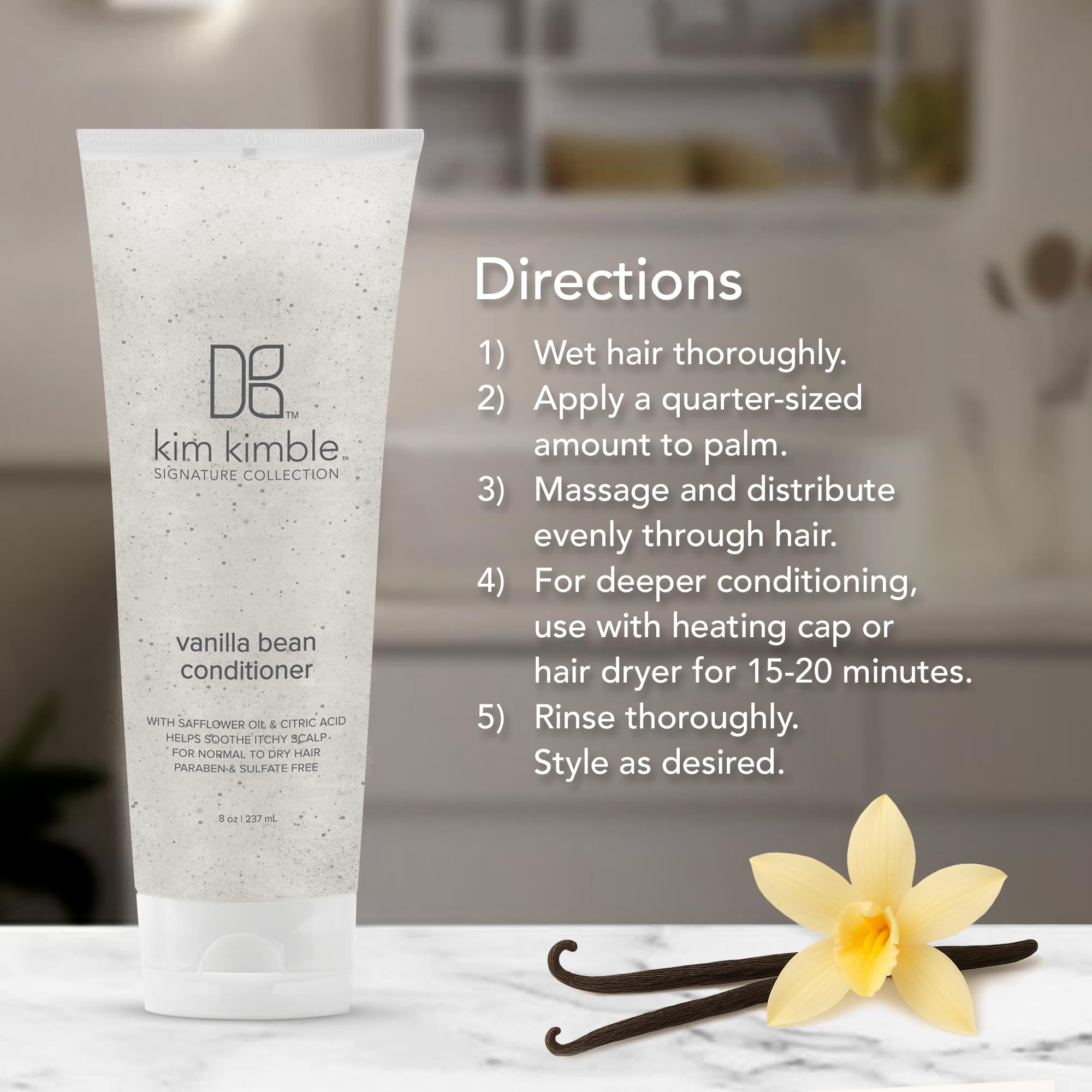 Kimblebeauty Vanilla Bean Conditioner applying on damp hair to nourish strands