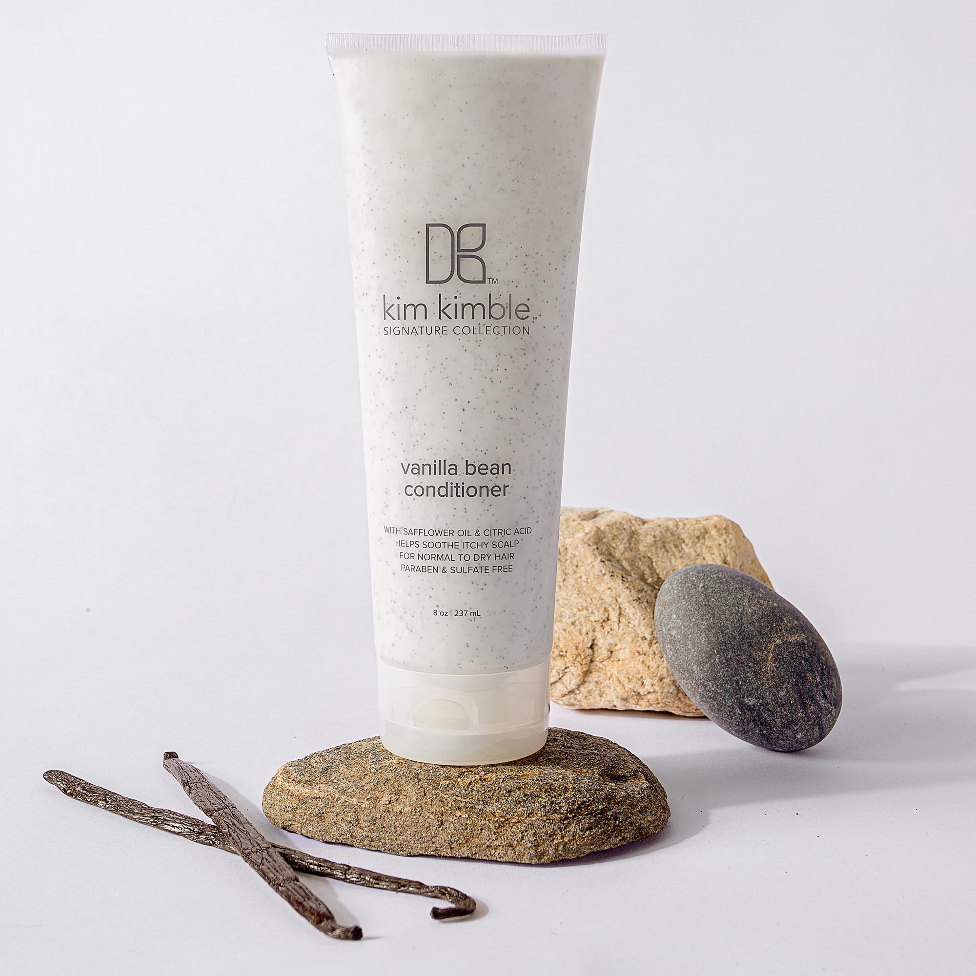 Kimblebeauty Vanilla Bean Conditioner label close-up on clean packaging