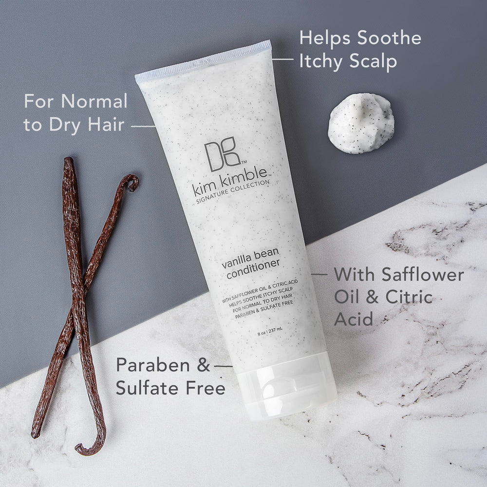 Kimblebeauty Vanilla Bean Conditioner pour showing creamy texture and slip