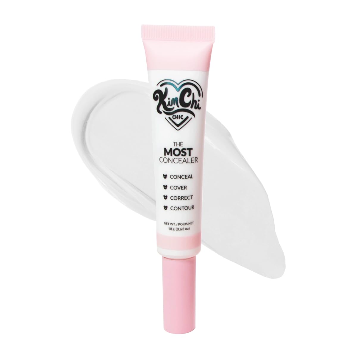 KimChiChic Beauty The Most Concealer bottle swatch showing full-coverage, skin-like finish