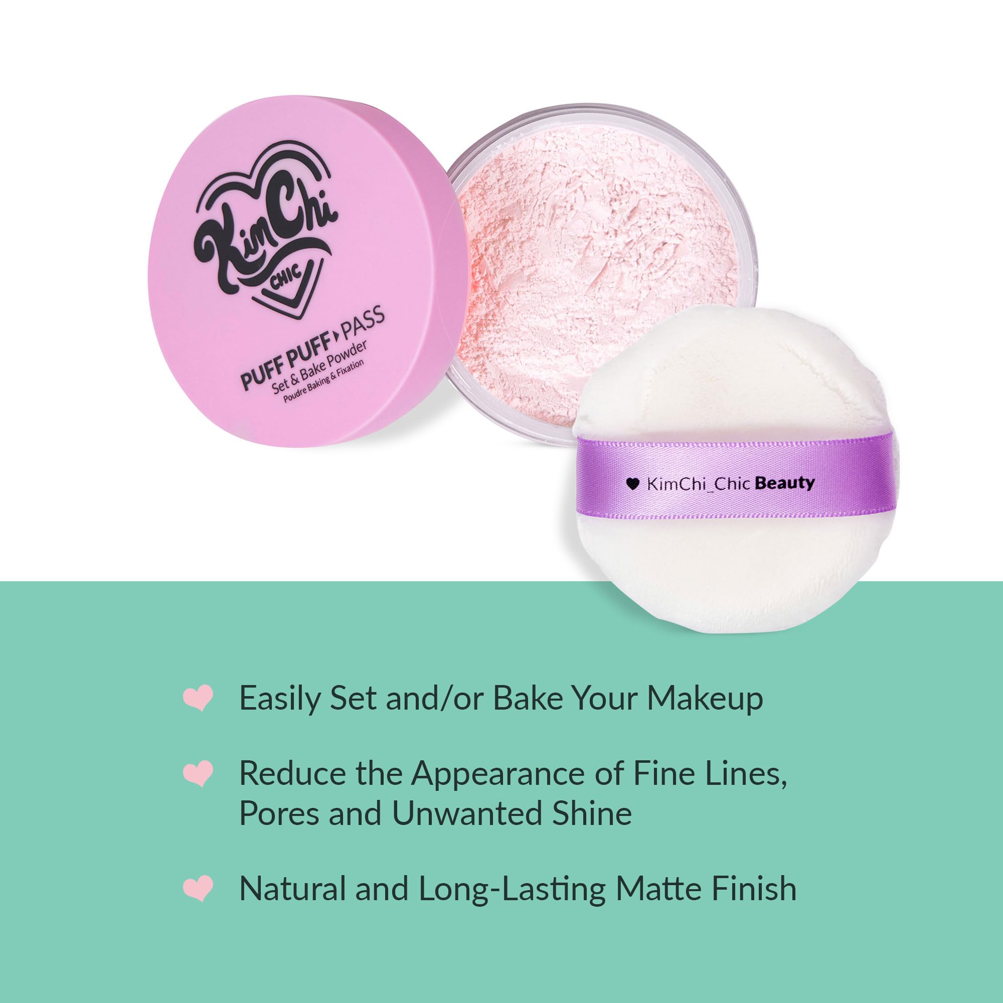 Close-up of Kimchi Chic loose powder in pink translucent shade