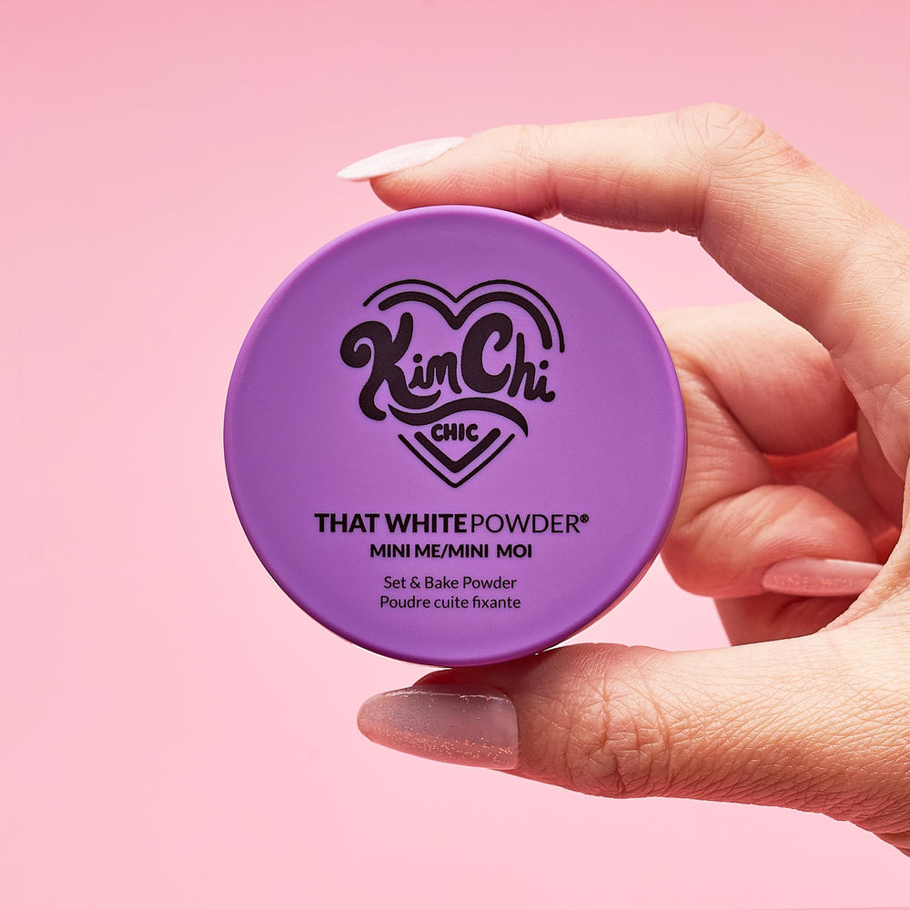 KimChi Chic Mini Me White Powder Set compact for easy travel touch-ups.