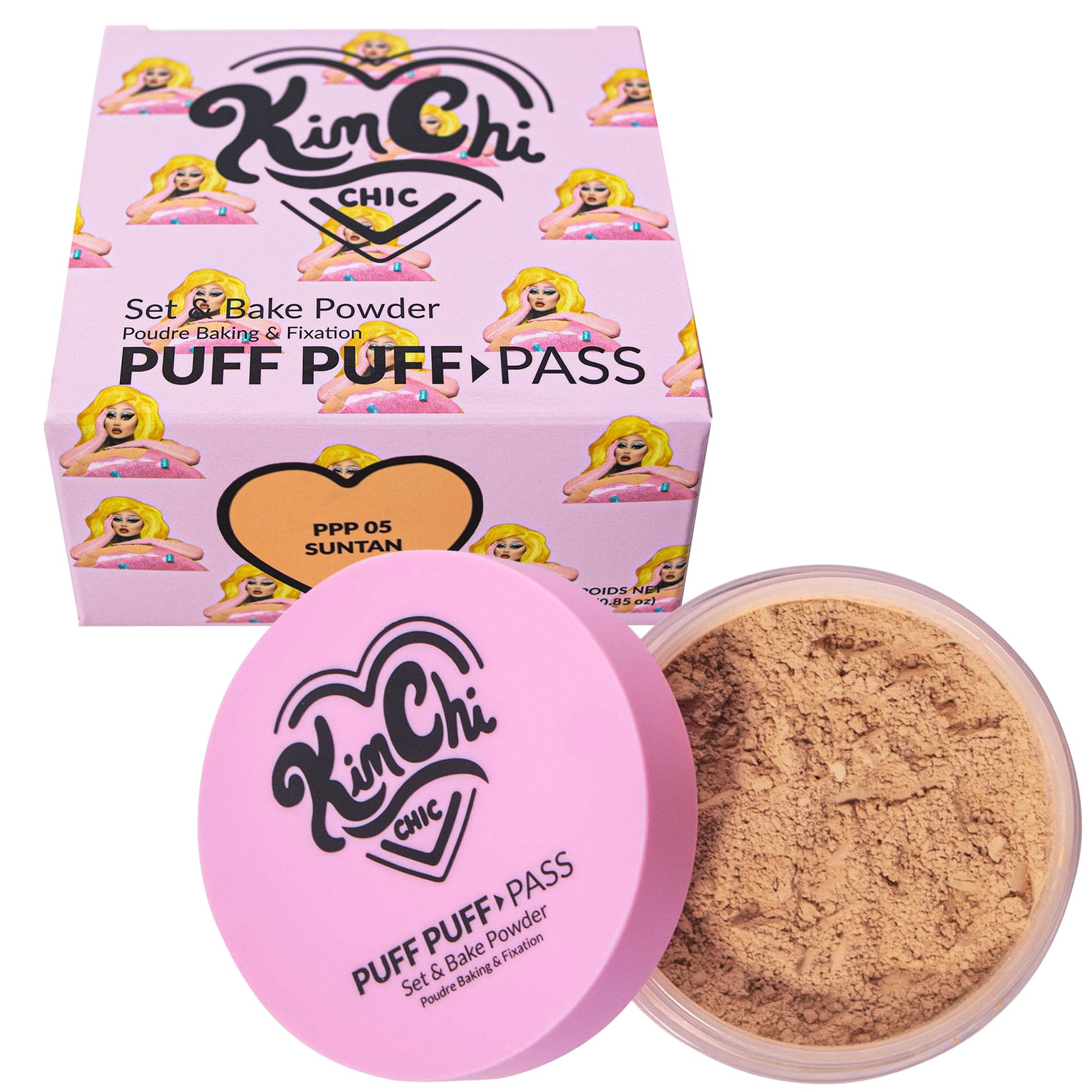 Kimchi Chic Puff Puff Pass Set with powder puff on compact for a flawless, long-lasting matte finish