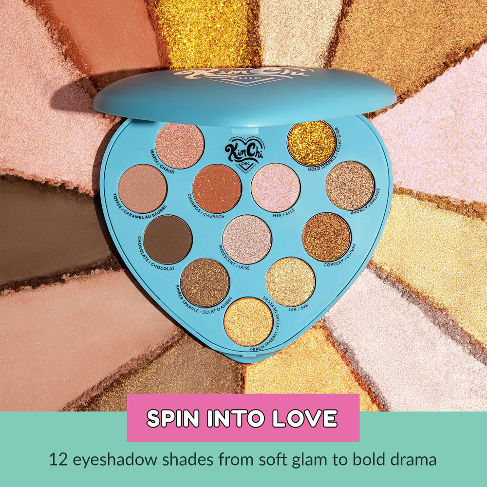 Kimchi Chic Spinning Hearts Love Eyeshadow palette offering bold color pops for statement looks.