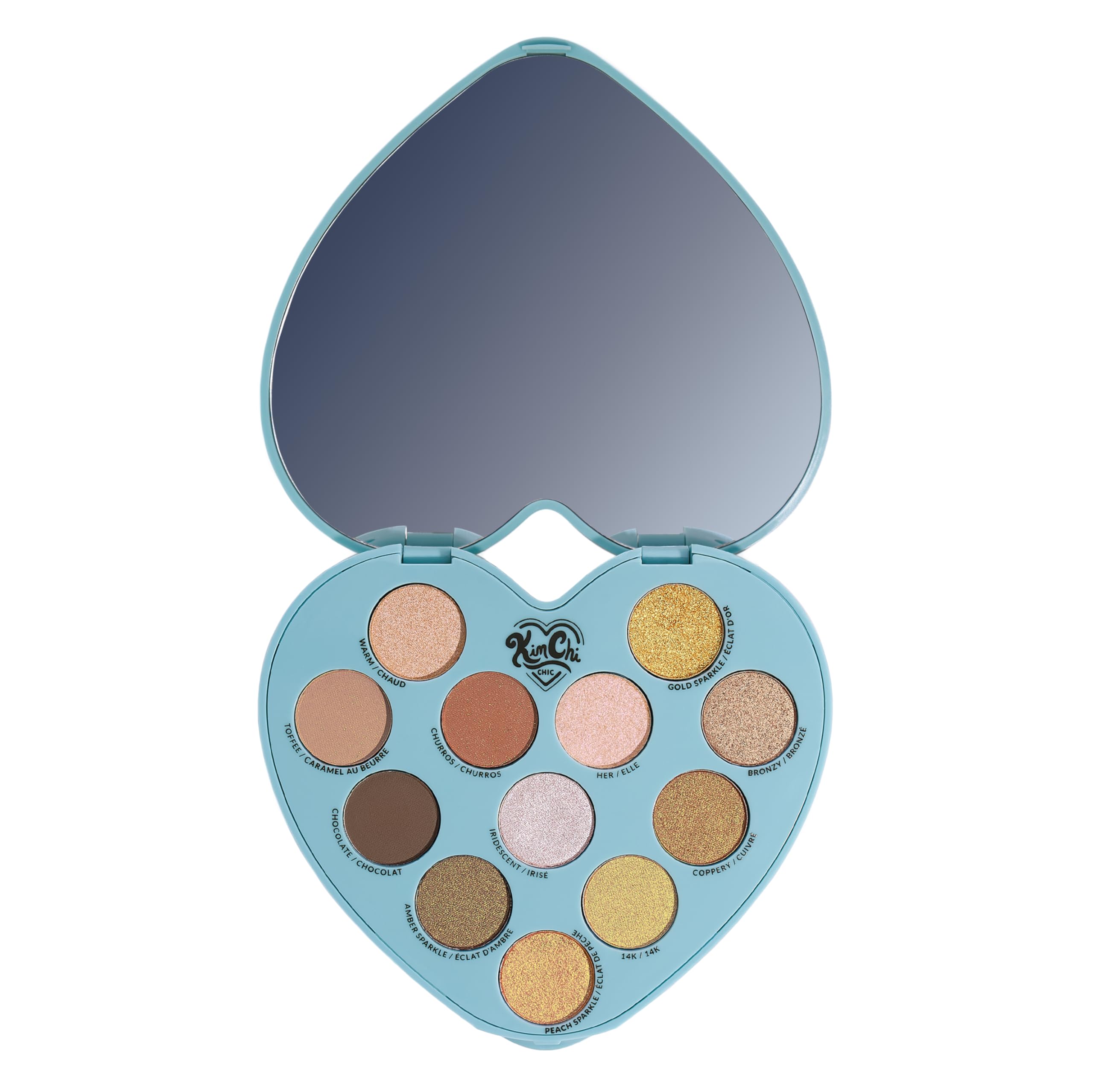 Kimchi Chic Spinning Hearts Love Eyeshadow palette comes in a compact case for on the go.