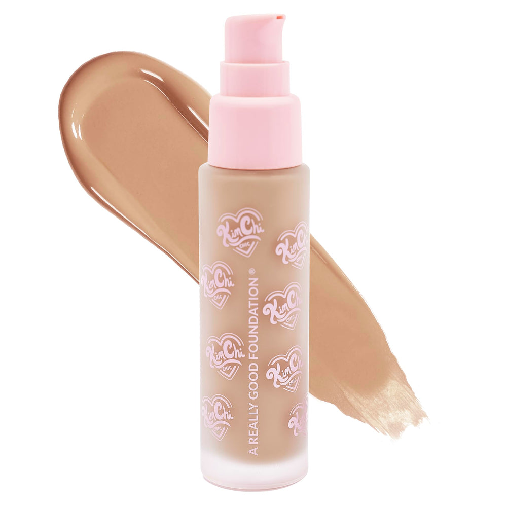 KimChiChic Foundation bottle closeup highlights packaging and long-lasting wear