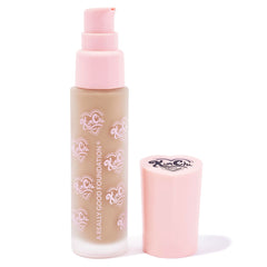KimChiChic Foundation swirl on hand demonstrates creamy texture for buildable coverage