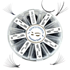 Kimeyelashes premade volume fans in mixed 9–16 mm lengths for fast high-volume lash looks.