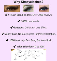 Kimeyelashes wispy promade fans in 9-12mm length for natural-looking sets.