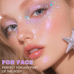 KIMIEYE glitter holographic swatch on skin demonstrates color-shifting effect