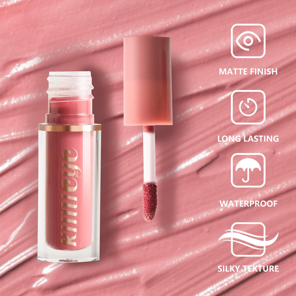 KIMIEYE matte lip texture closeup reveals smooth application and non-sticky finish.