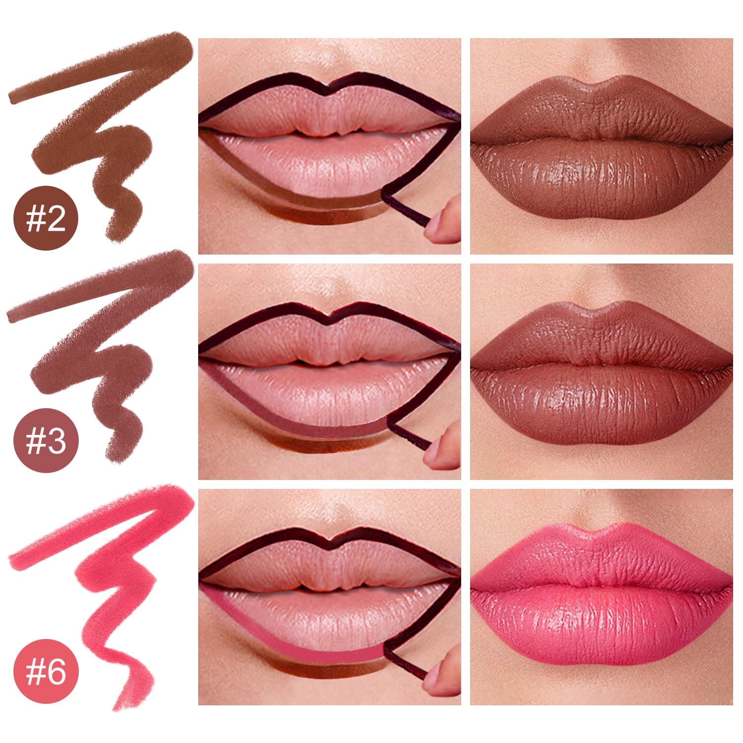 KIMIEYE Lip liner stain kit showing three color shades for natural looks