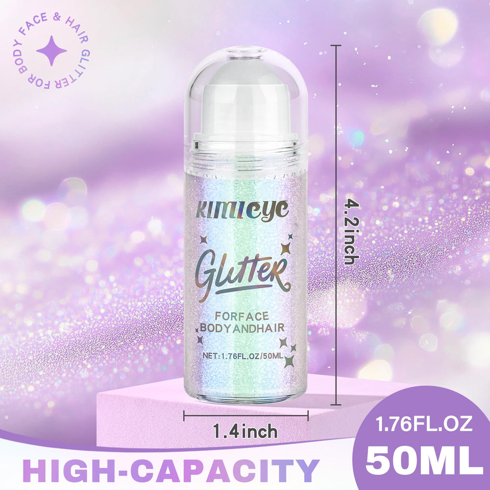 KIMIEYE roll-on glitter gel application on face for precise, mess-free sparkle