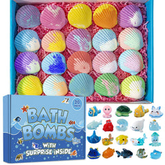 Kims Cosiart bath bomb with shell surprise revealing an ocean animal during bath time