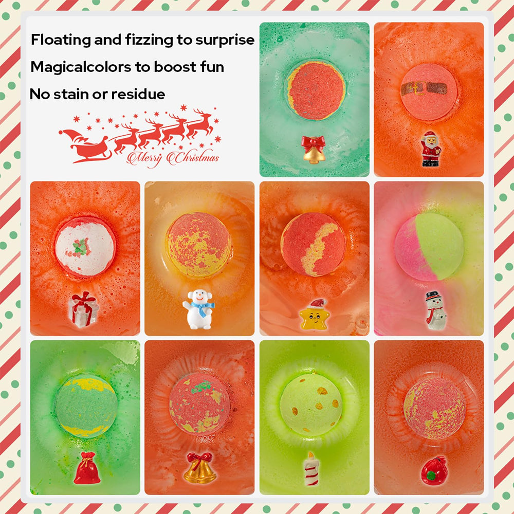 Kims Cosiart Christmas bath bombs with varied fragrances for relaxing rituals.