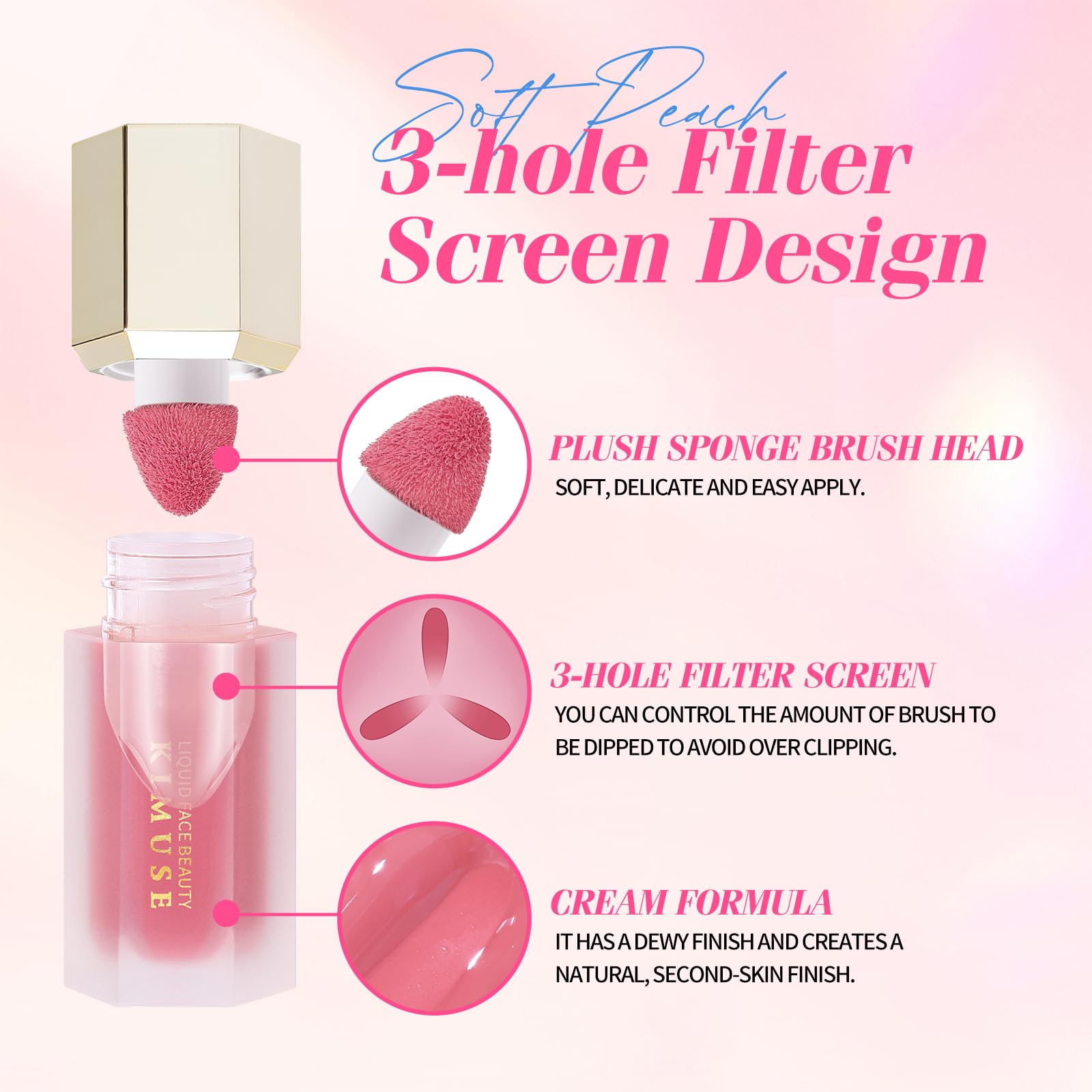 KIMUSE liquid blush buildable-color swatch highlights customizable intensity.
