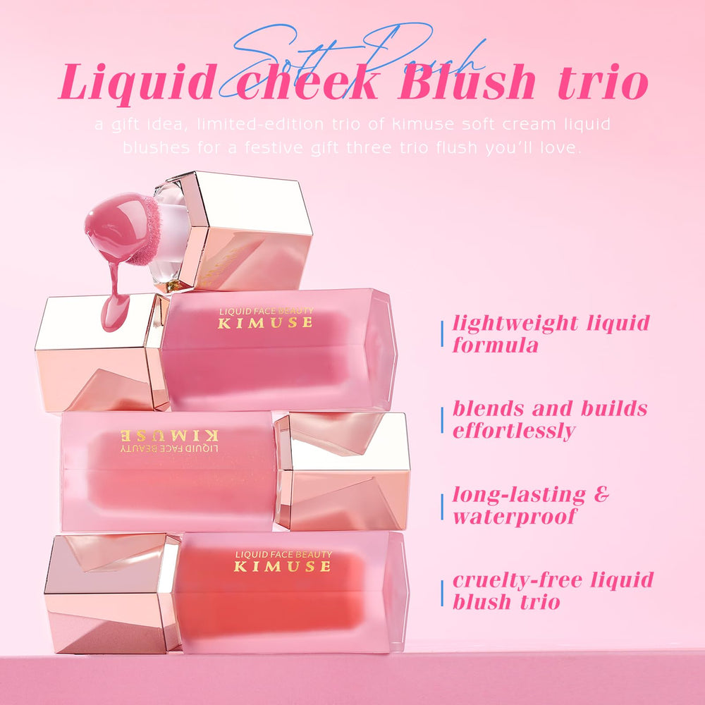KIMUSE liquid blush easy-application guides smooth sponge-tip tapping for quick, even color.