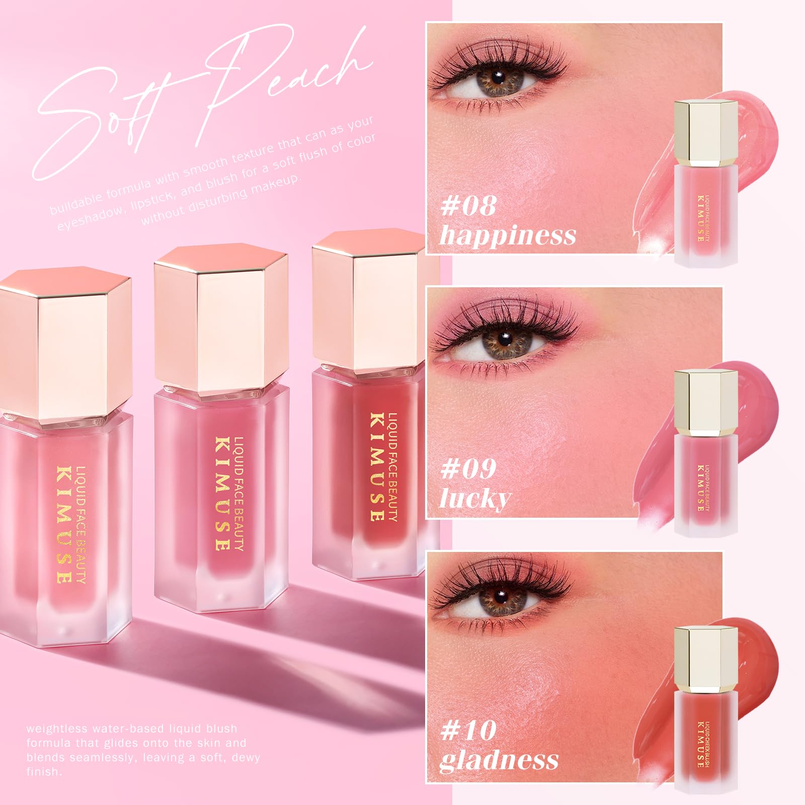 KIMUSE liquid blush vegan-ingredients showcase skin-friendly formula.