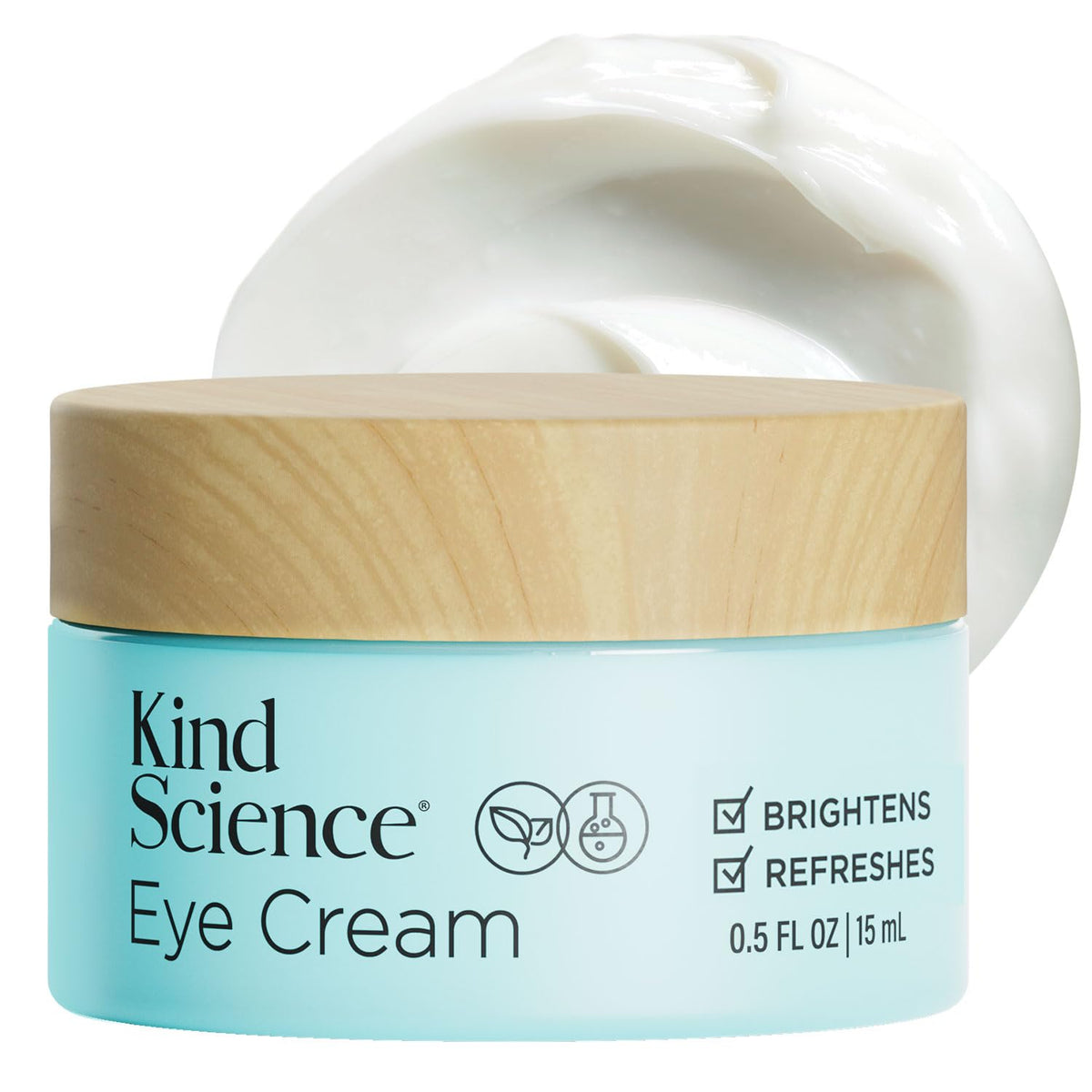 Kind Science Eye Cream tube application smooths the under-eye area.