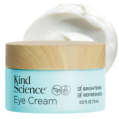 Kind Science Eye Cream tube application smooths the under-eye area.