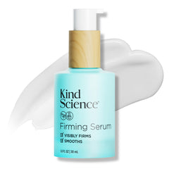 Kind Science Firming Serum bottle close-up showing fragrance-free care for sensitive skin