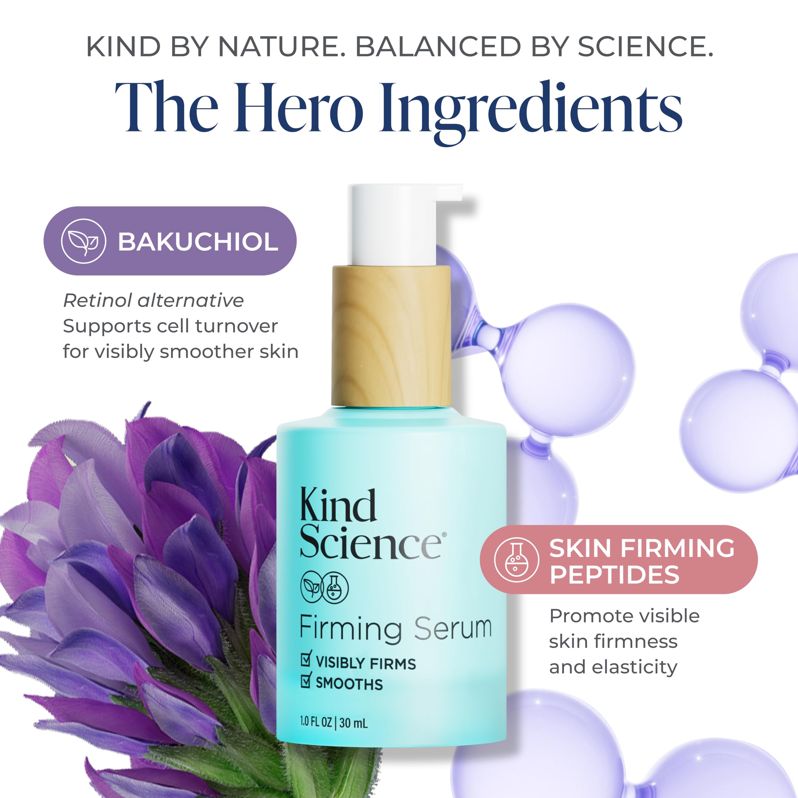 Kind Science Firming Serum ingredients bakuchiol-peptides for firmer skin