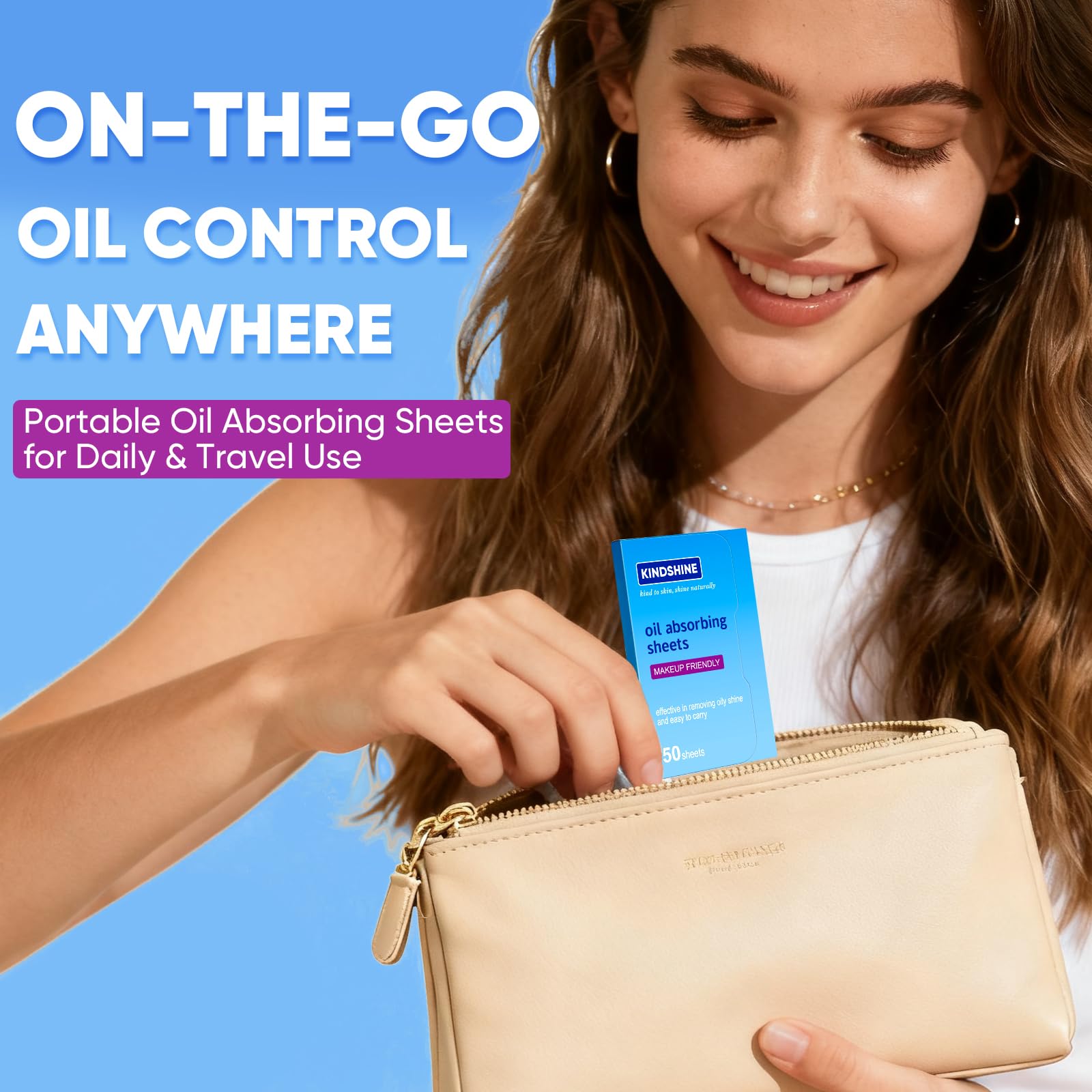 Kindshine fast absorption blotting papers for rapid shine control.