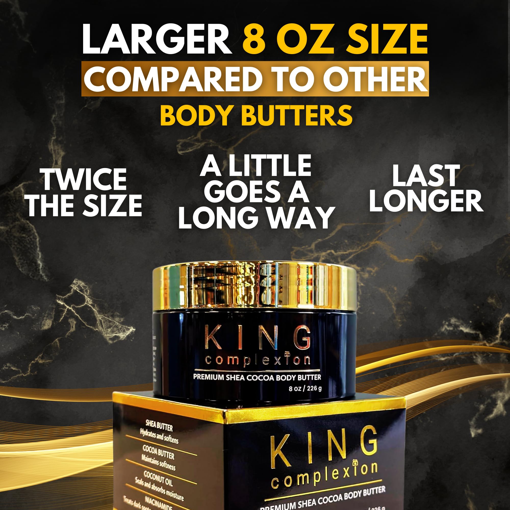 King Complexion Shea Cocoa Body Butter packaging reflects premium organic skincare.