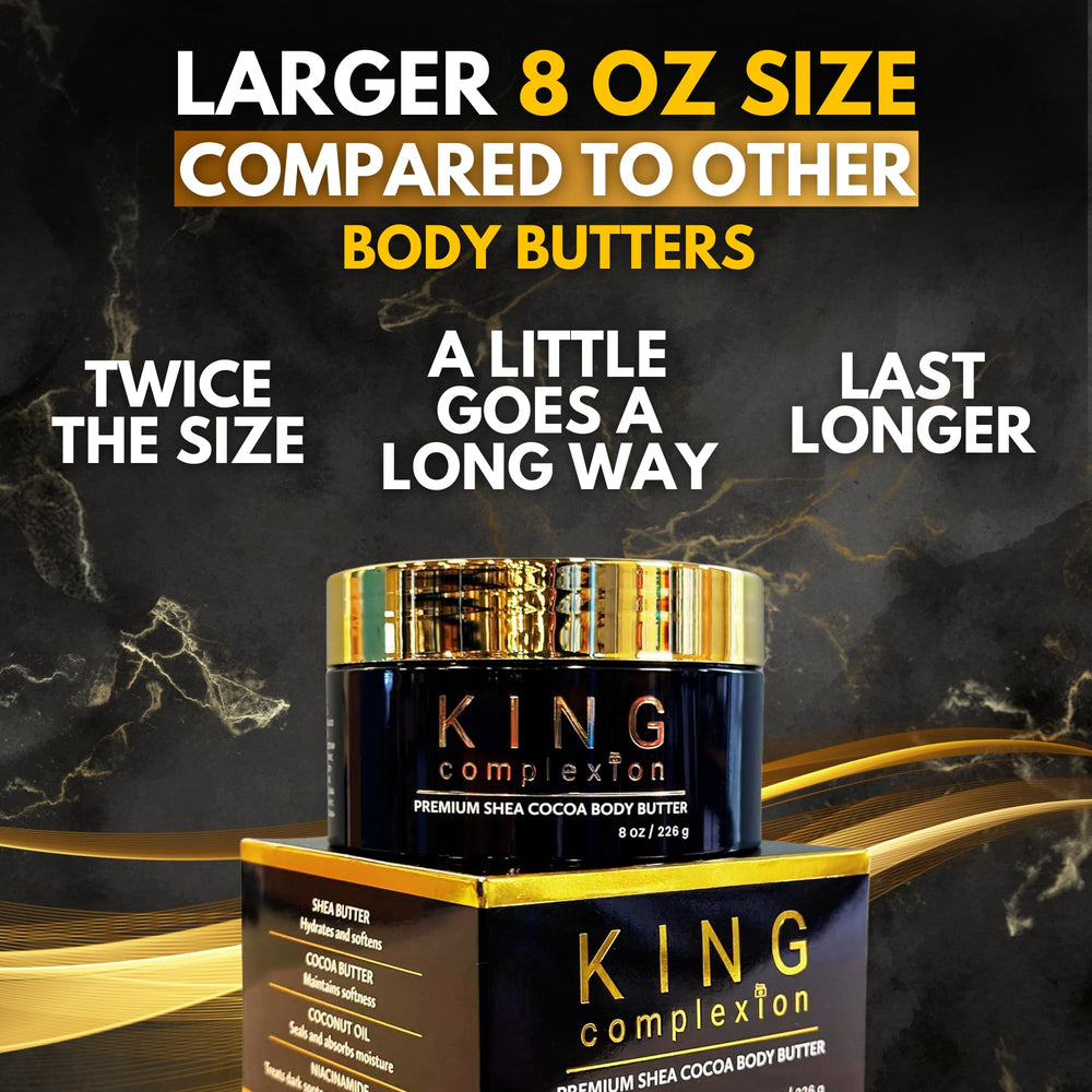 King Complexion Shea Cocoa Body Butter packaging reflects premium organic skincare.