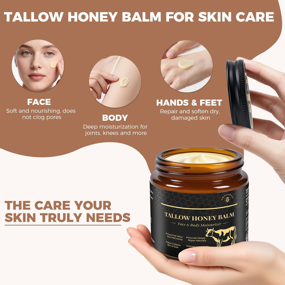 KINGMING Beef Tallow Honey Balm massaged into facial skin for soothing moisture.