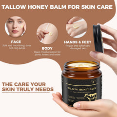 KINGMING Beef Tallow Honey Balm massaged into facial skin for soothing moisture.