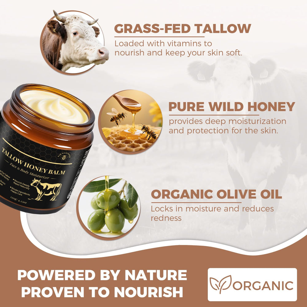 KINGMING Beef Tallow Honey Balm jar open for easy application.