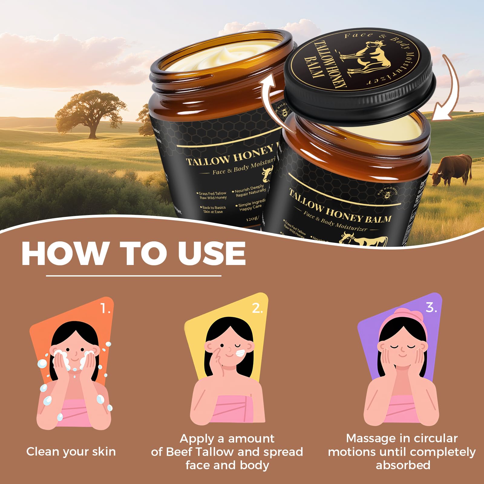 KINGMING Beef Tallow Honey Balm box packaging for premium presentation.