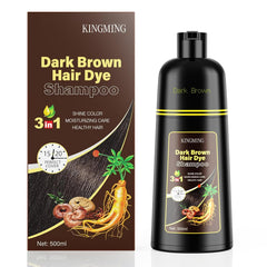 KingMing Dark Brown 3in1 shampoo bottle shows easy gray coverage.