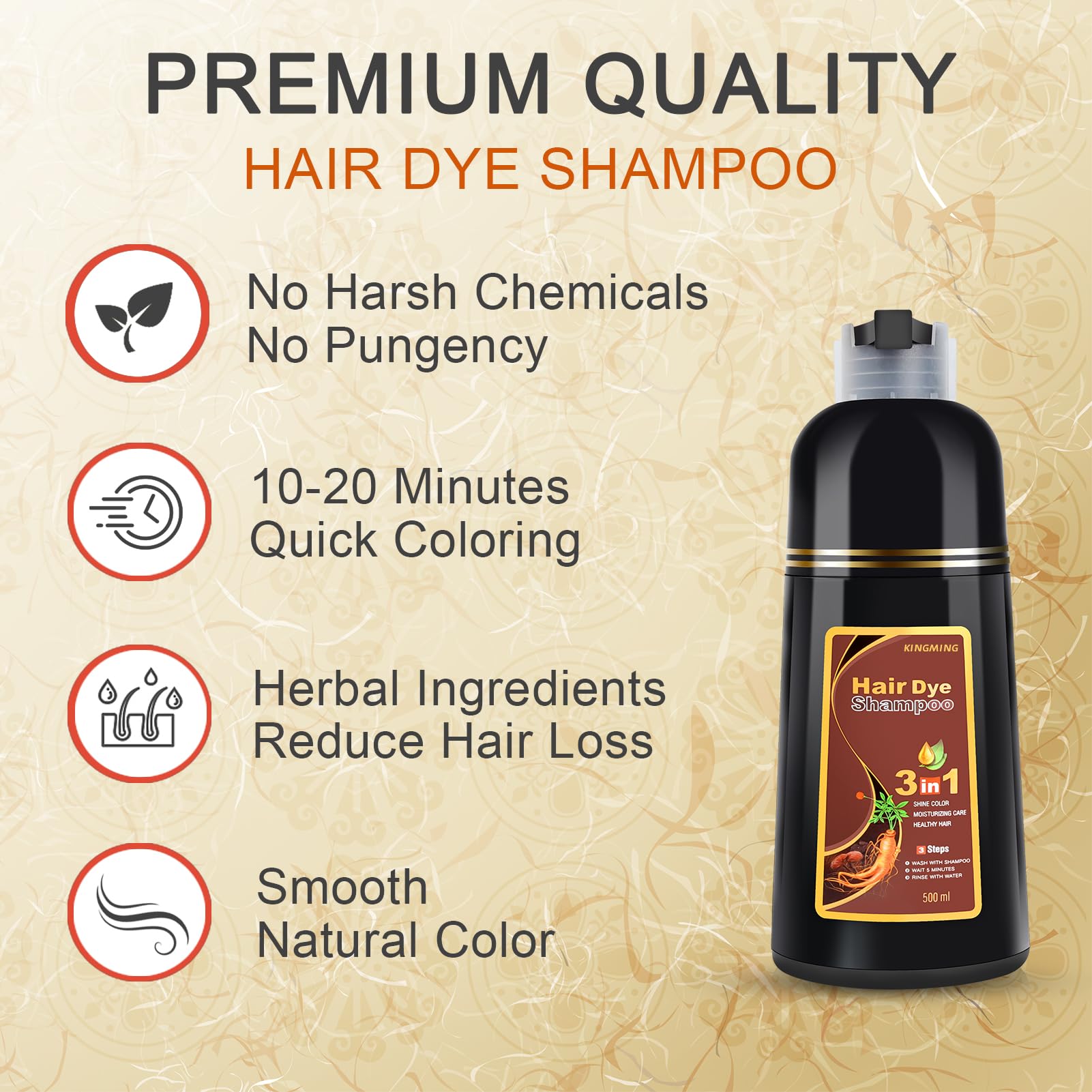 Before and after KINGMING displays gray hair coverage with natural-looking color.