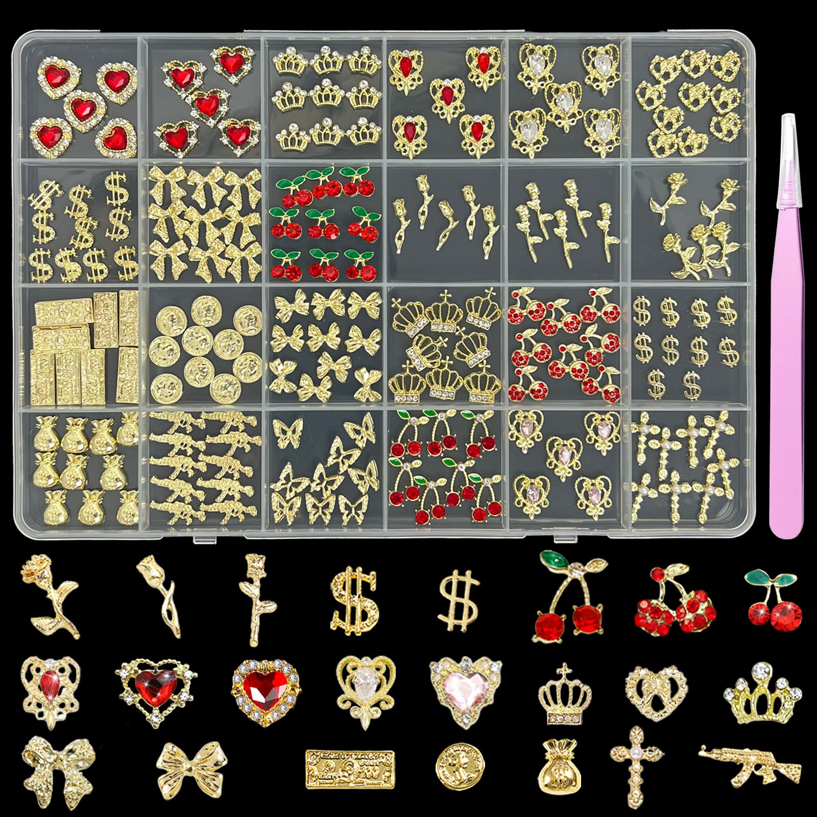 KINGNAME 200-piece gold nail charms with hearts for luxe nail art