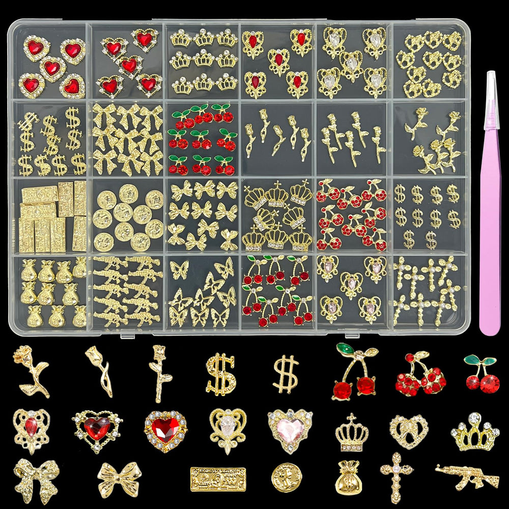 KINGNAME 200-piece gold nail charms with hearts for luxe nail art