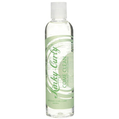 Kinky Curly COME-CLEAN Shampoo bottle and pack, showcasing cleansing action and mineral removal benefits