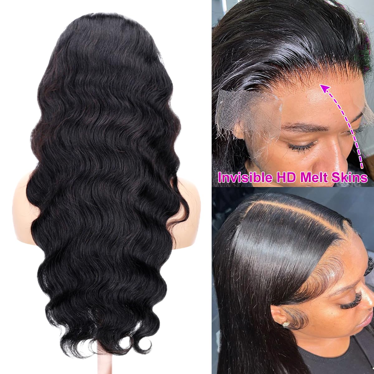KINNIS baby hairs on pre-plucked lace front for realistic hairline.