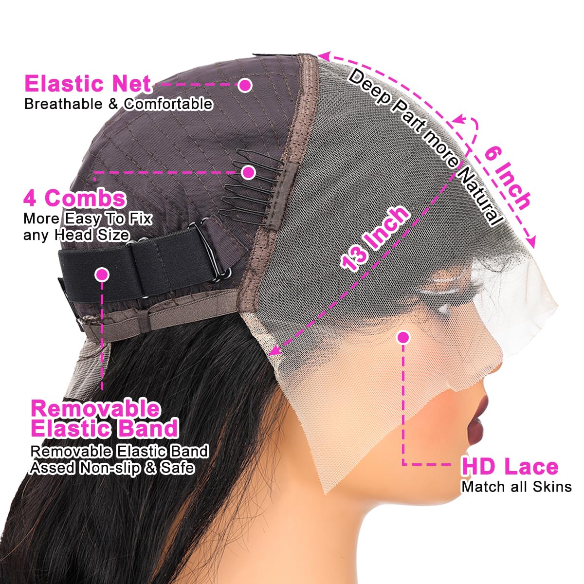 KINNIS pre-plucked hairline with baby hairs for ready-to-part look.