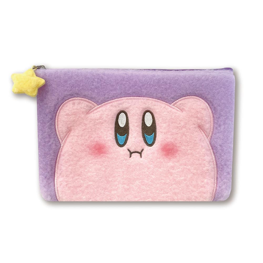 Kirby Fluffy Pouch Hover with embroidered face, great for daily storage and organization.