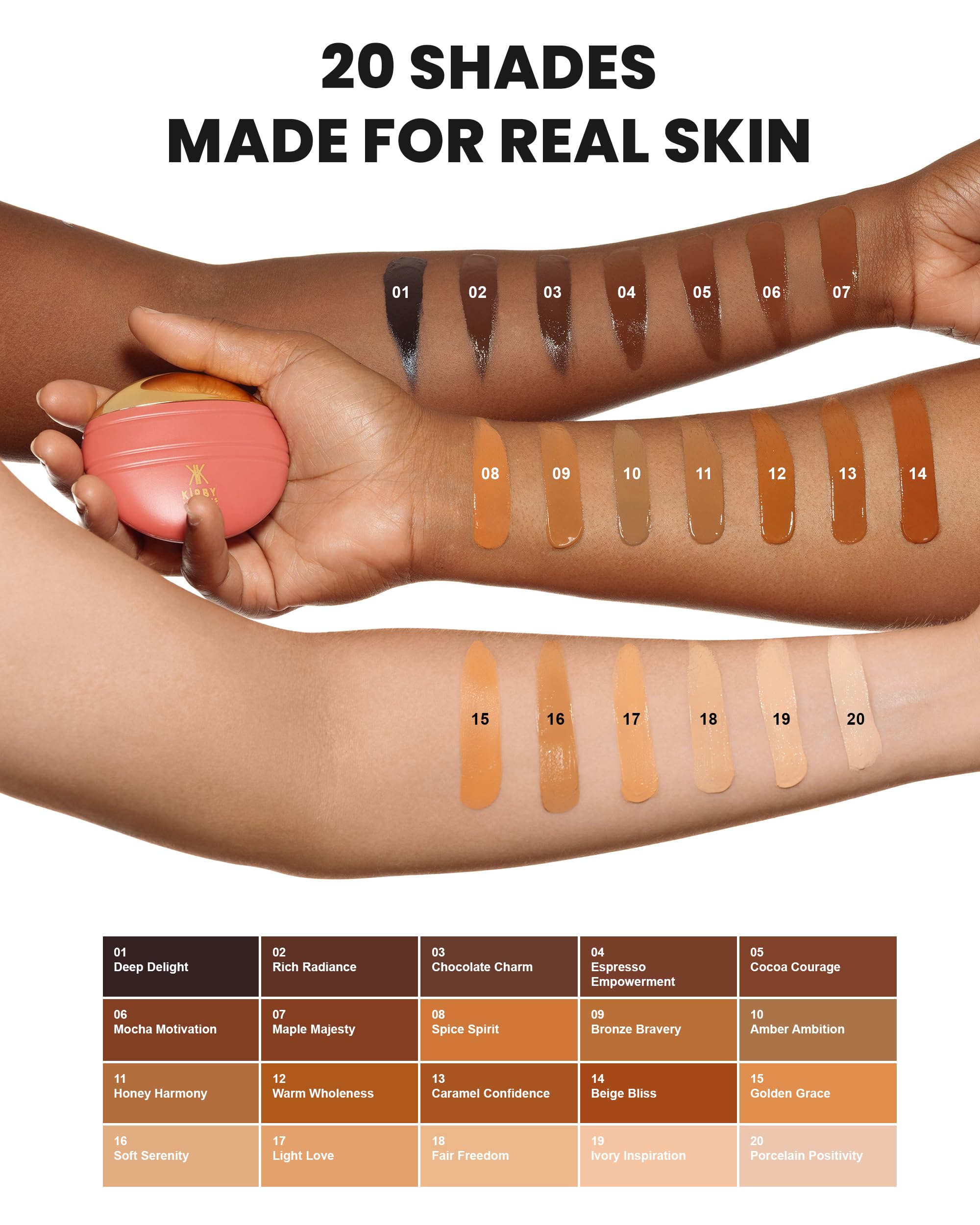 Kirby Kosmetics Konfident Glow close-up texture shows soft focus and pore blur finish.