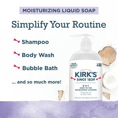 Aloe and coconut oil blend in Kirk's 3-in-1 for gentle hydration
