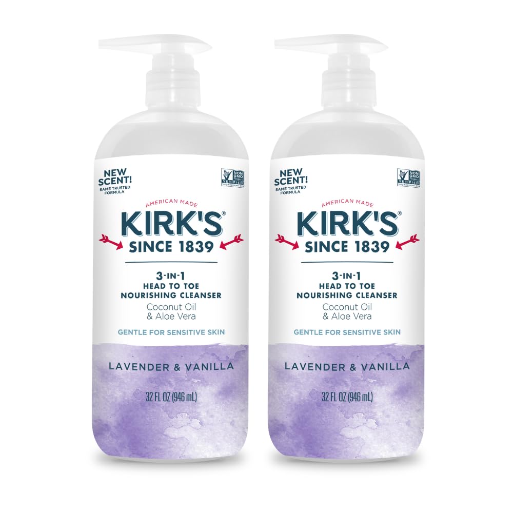 Kirk's 3-in-1 cleanser in a pump bottle for easy head-to-toe cleansing