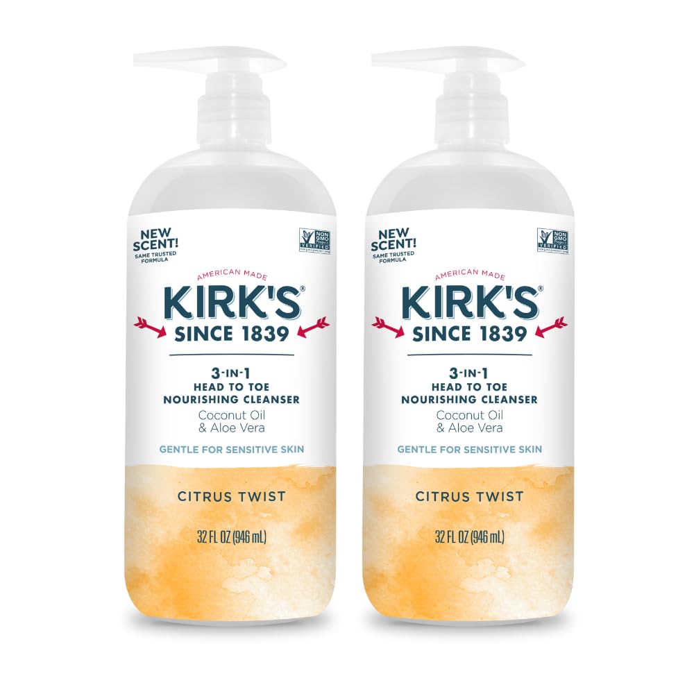 Kirks 3-in-1 cleanser bottle front view for all-in-one daily cleansing.