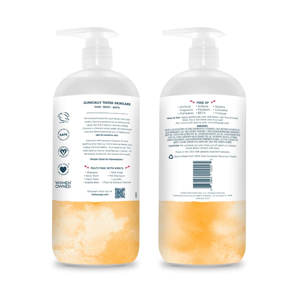 Kirks 3-in-1 pump-dispense shot in a family-size bottle.