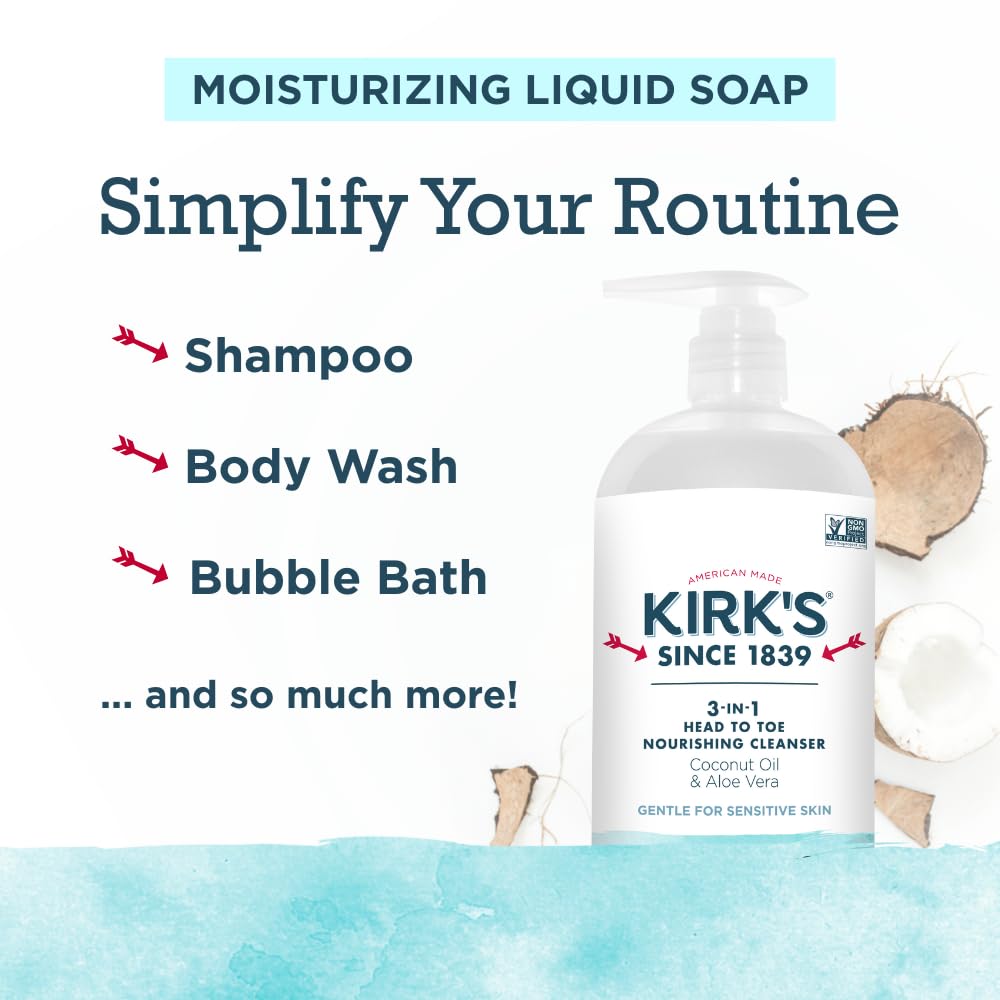 Kirk's 3-in-1 fragrance-free icon signals skin-safe cleansing option.